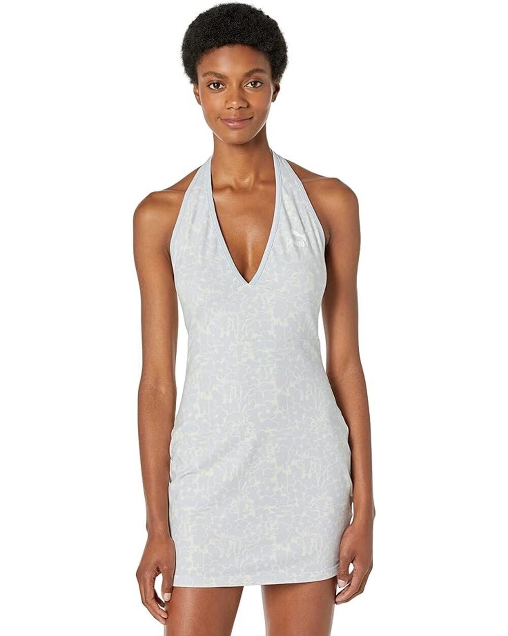 Puma Classics Floral Halter Mini Dress L NWT Pastel Blue White Summer Tennis